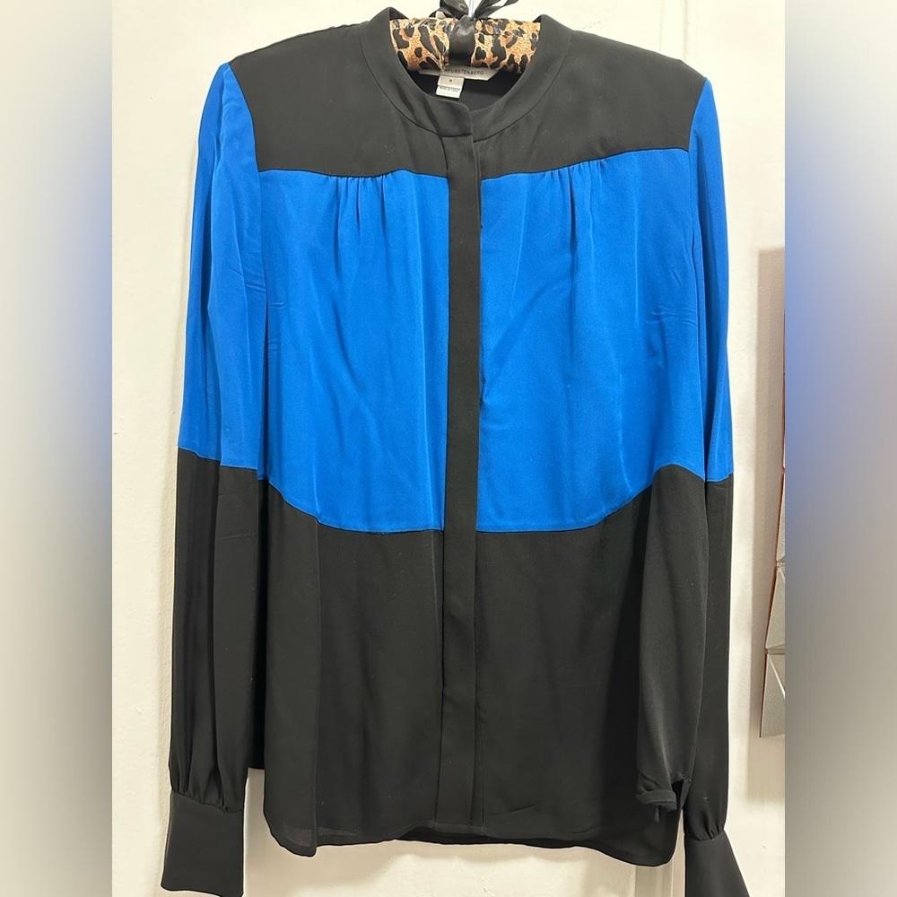 Diane Von Furstenburg Dillon Two Tone Colorblock Silk Blouse 8